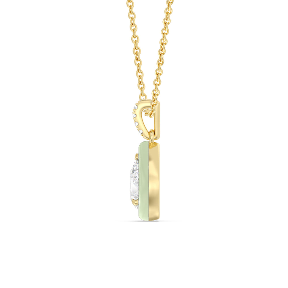 Pear Bezel Drop Necklace in Ceramic with 14KT Yellow Gold / Olive / 1 Cut Diamond in 14KT Yellow Gold / Olive / 1 view 3
