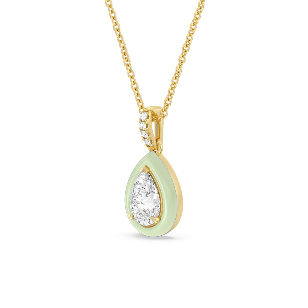Pear Bezel Drop Necklace in Ceramic with 14KT Yellow Gold / Olive / 1 Cut Diamond in 14KT Yellow Gold / Olive / 1 view 2
