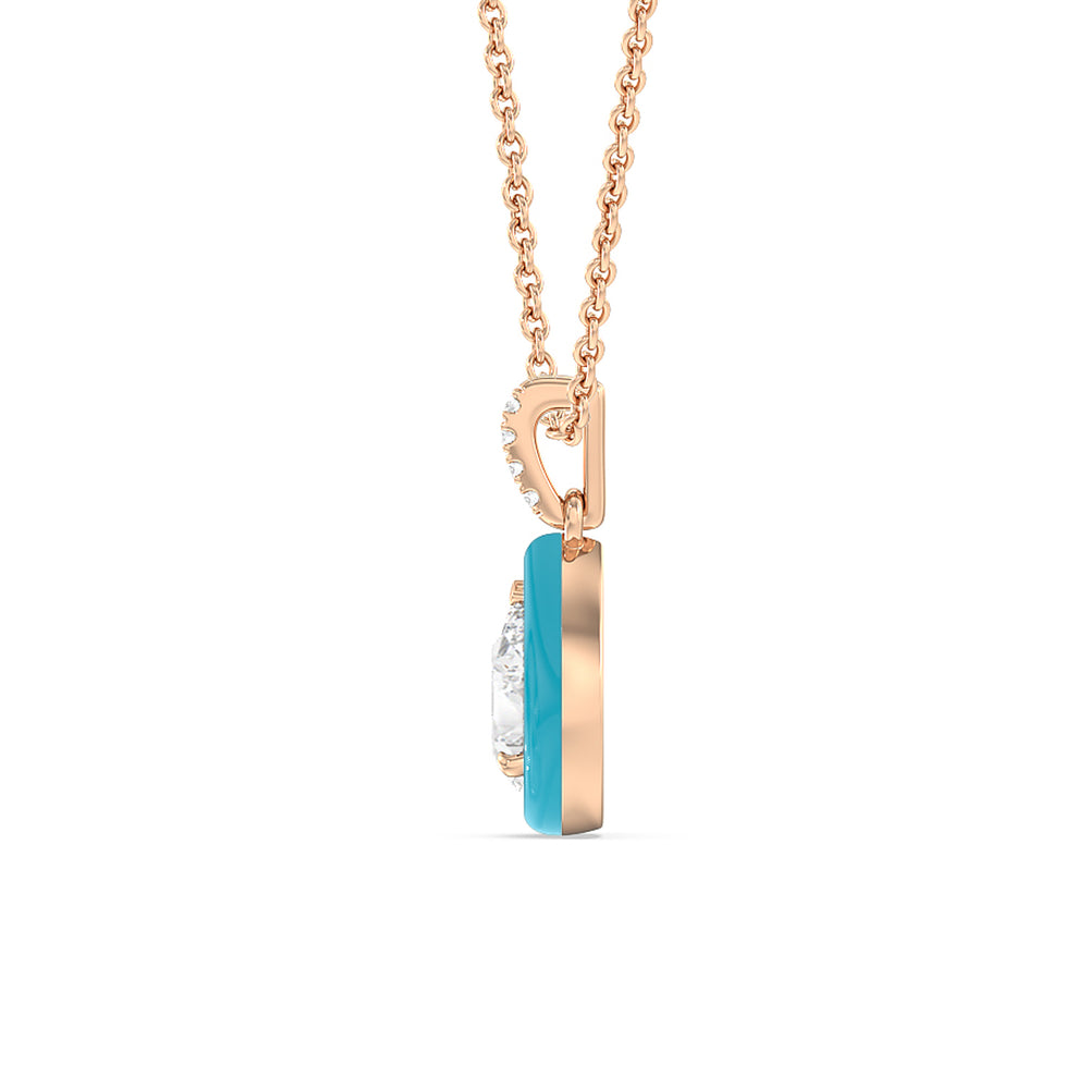 Pear Bezel Drop Necklace in Ceramic with 14KT Rose Gold / Aqua / 1 Cut Diamond in 14KT Rose Gold / Aqua / 1 view 3
