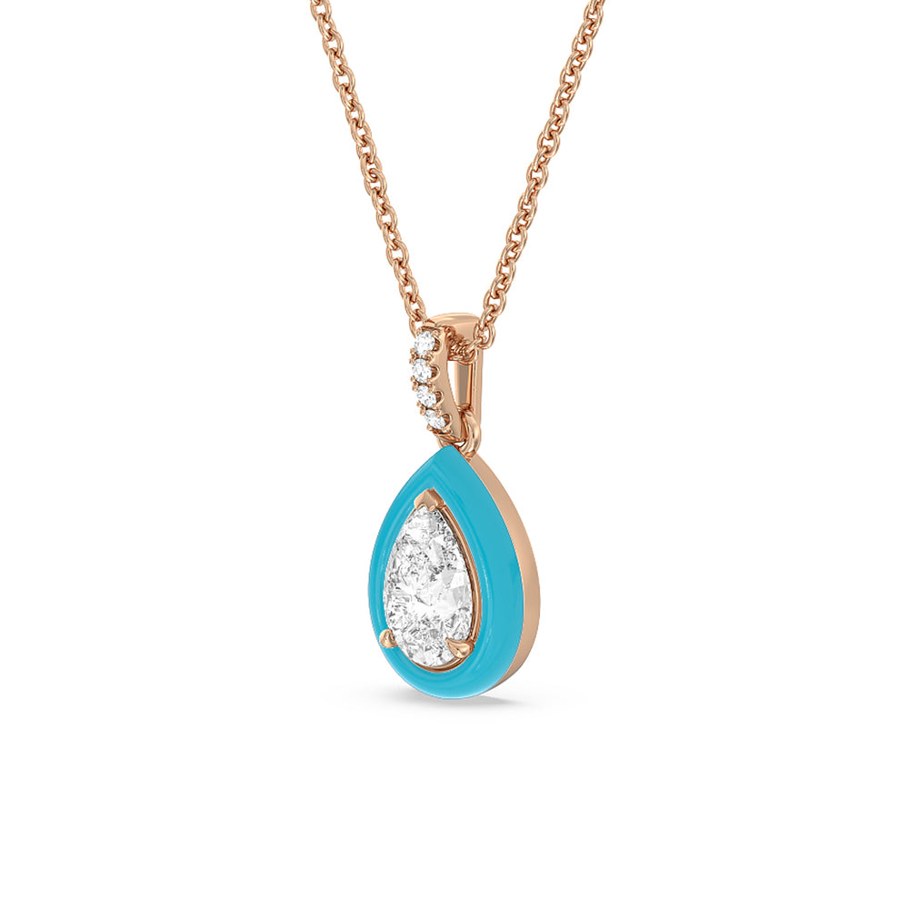 Pear Bezel Drop Necklace in Ceramic with 14KT Rose Gold / Aqua / 1 Cut Diamond in 14KT Rose Gold / Aqua / 1 view 2
