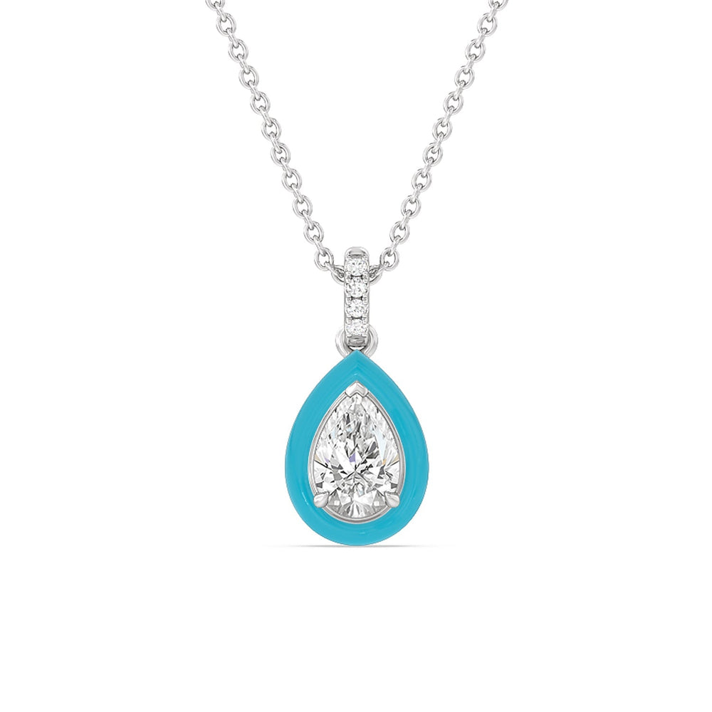 Pear Bezel Drop Necklace in Ceramic with Sterling Silver / Olive / 1 Cut Diamond in 14KT Sterling Silver / Olive / 1 view 1
