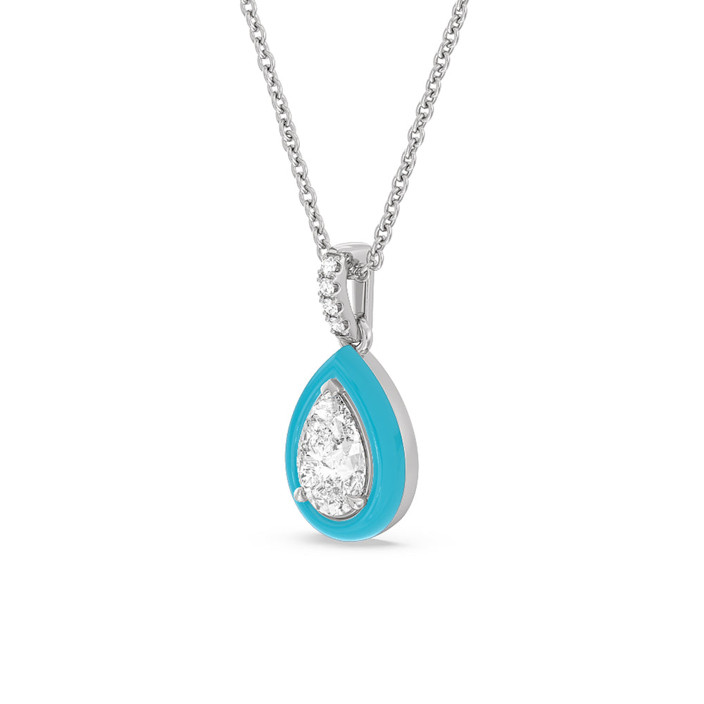 Pear Bezel Drop Necklace in Ceramic with 14KT White Gold / Aqua / 1 Cut Diamond in 14KT White Gold / Aqua / 1 view 2
