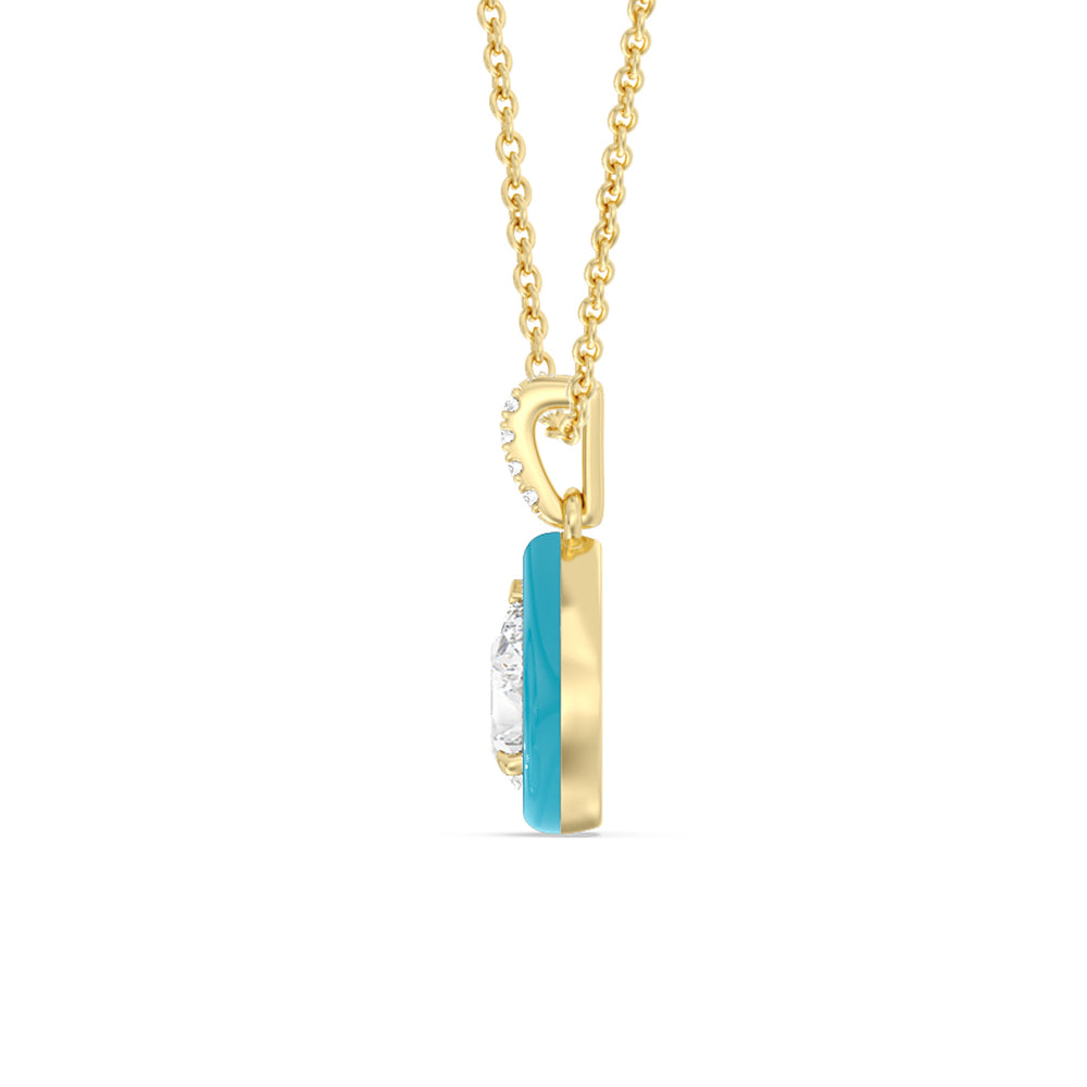 Pear Bezel Drop Necklace in Ceramic with 14KT Yellow Gold / Aqua / 1 Cut Diamond in 14KT Yellow Gold / Aqua / 1 view 3
