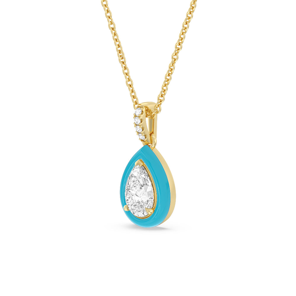 Pear Bezel Drop Necklace in Ceramic with 14KT Yellow Gold / Aqua / 1 Cut Diamond in 14KT Yellow Gold / Aqua / 1 view 2
