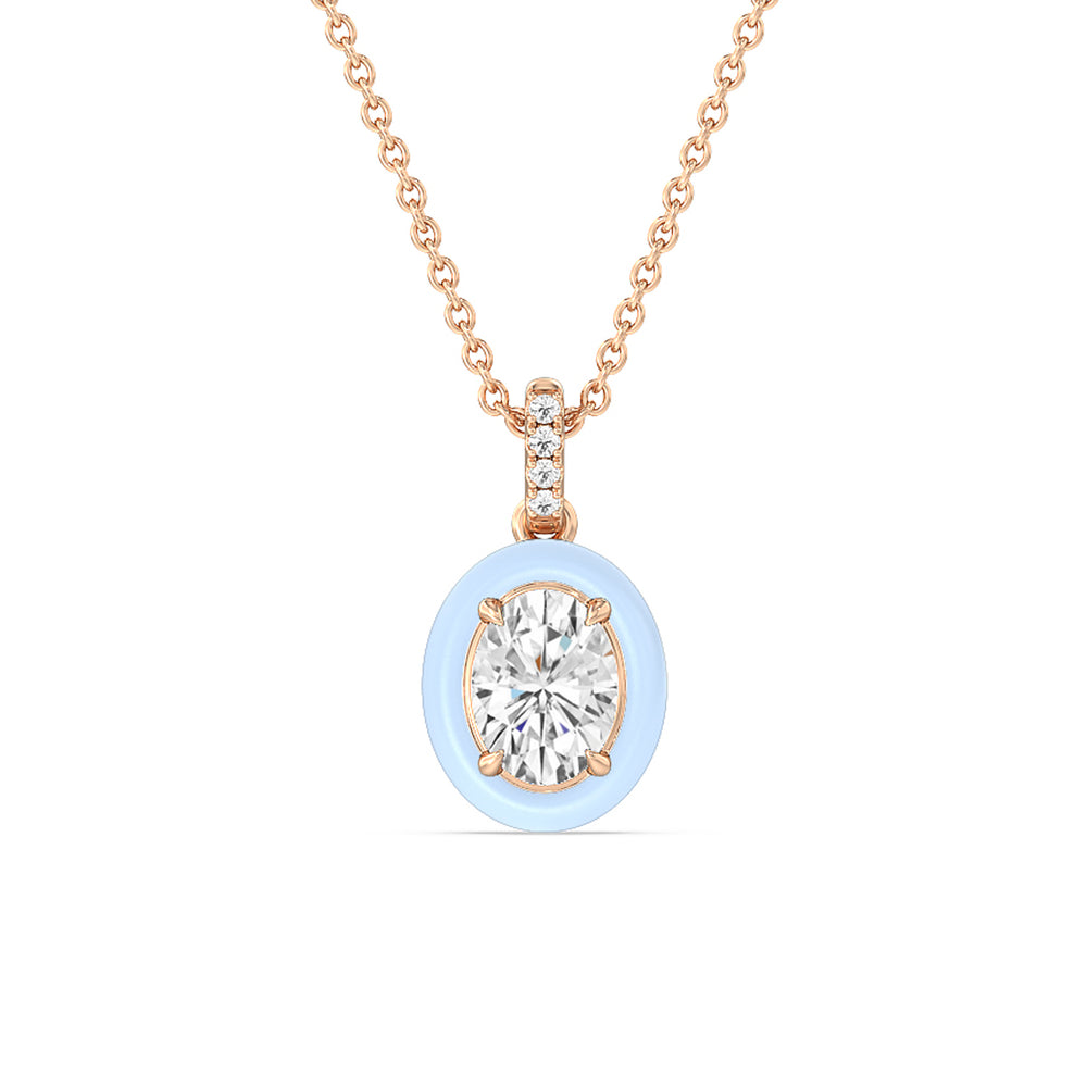 Oval Bezel Drop Necklace in Ceramic with 14KT Rose Gold / Mist / 1 Cut Diamond in 14KT Rose Gold / Mist / 1 view 1
