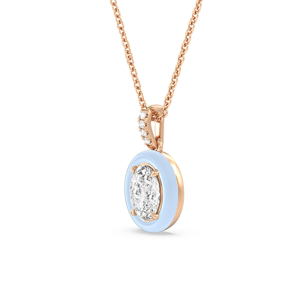 Oval Bezel Drop Necklace in Ceramic with 14KT Rose Gold / Mist / 1 Cut Diamond in 14KT Rose Gold / Mist / 1 view 2
