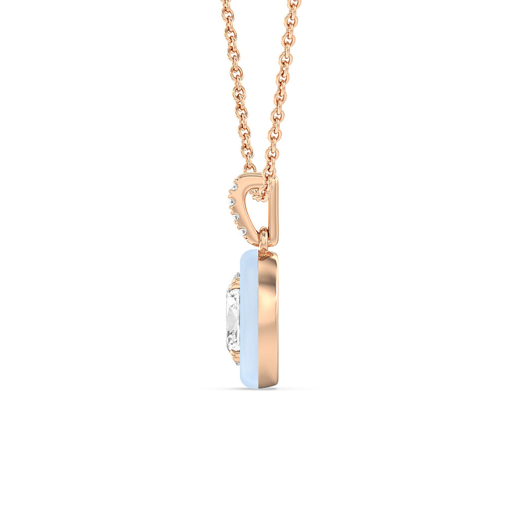 Oval Bezel Drop Necklace in Ceramic with 14KT Rose Gold / Mist / 1 Cut Diamond in 14KT Rose Gold / Mist / 1 view 3
