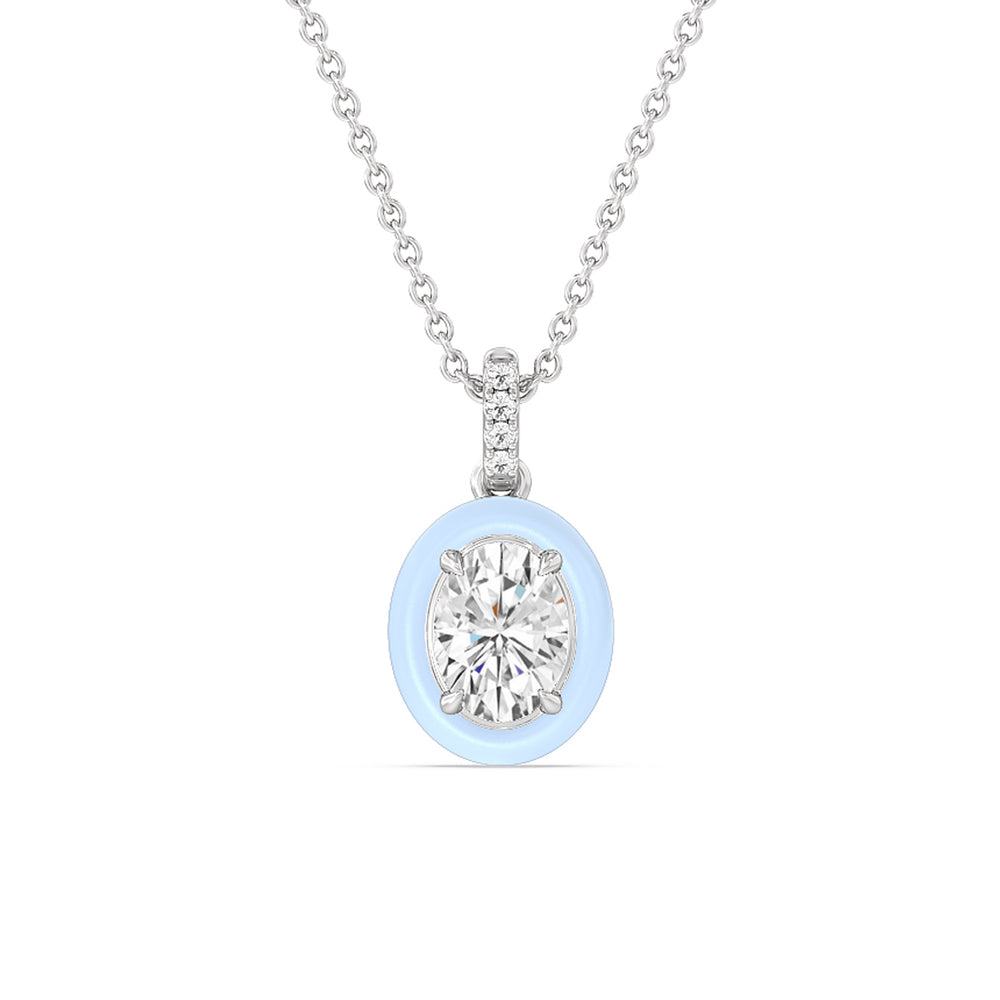 Oval Bezel Drop Necklace in Ceramic with 14KT White Gold / Mist / 1 Cut Diamond in 14KT White Gold / Mist / 1 view 1
