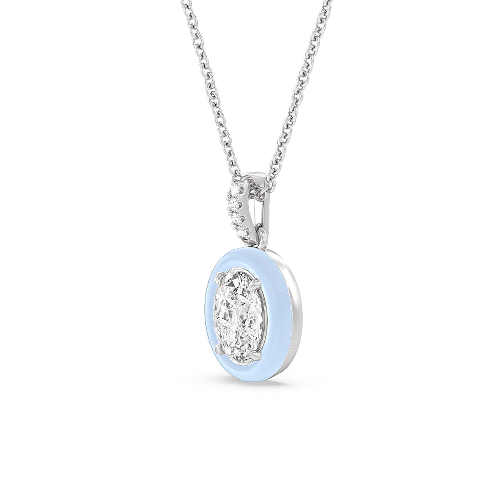 Oval Bezel Drop Necklace in Ceramic with 14KT White Gold / Mist / 1 Cut Diamond in 14KT White Gold / Mist / 1 view 2
