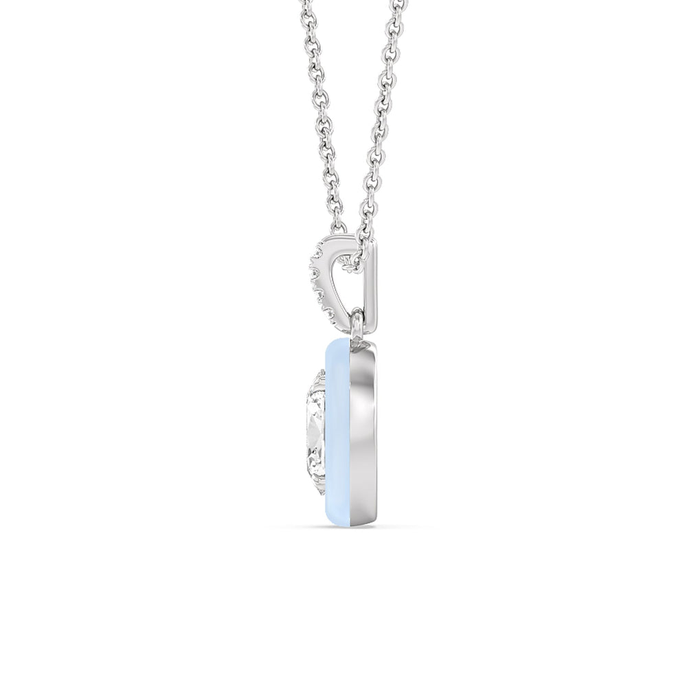 Oval Bezel Drop Necklace in Ceramic with Sterling Silver / Mist / 1 Cut Diamond in 14KT Sterling Silver / Mist / 1 view 3
