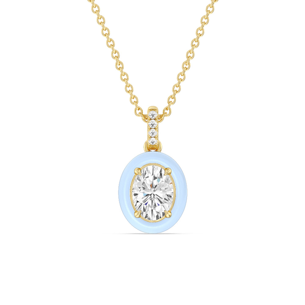 Oval Bezel Drop Necklace in Ceramic with 14KT Yellow Gold / Mist / 1 Cut Diamond in 14KT Yellow Gold / Mist / 1 view 1
