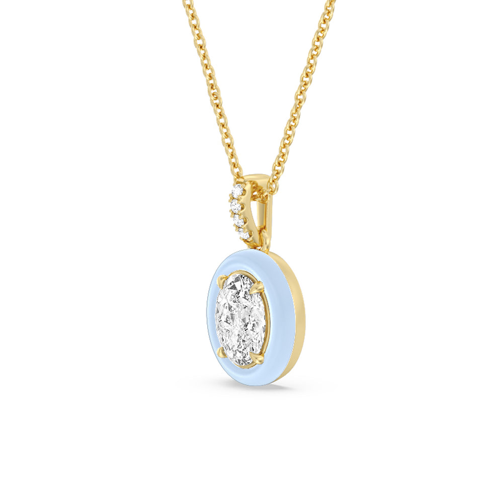 Oval Bezel Drop Necklace in Ceramic with 14KT Yellow Gold / Mist / 1 Cut Diamond in 14KT Yellow Gold / Mist / 1 view 2
