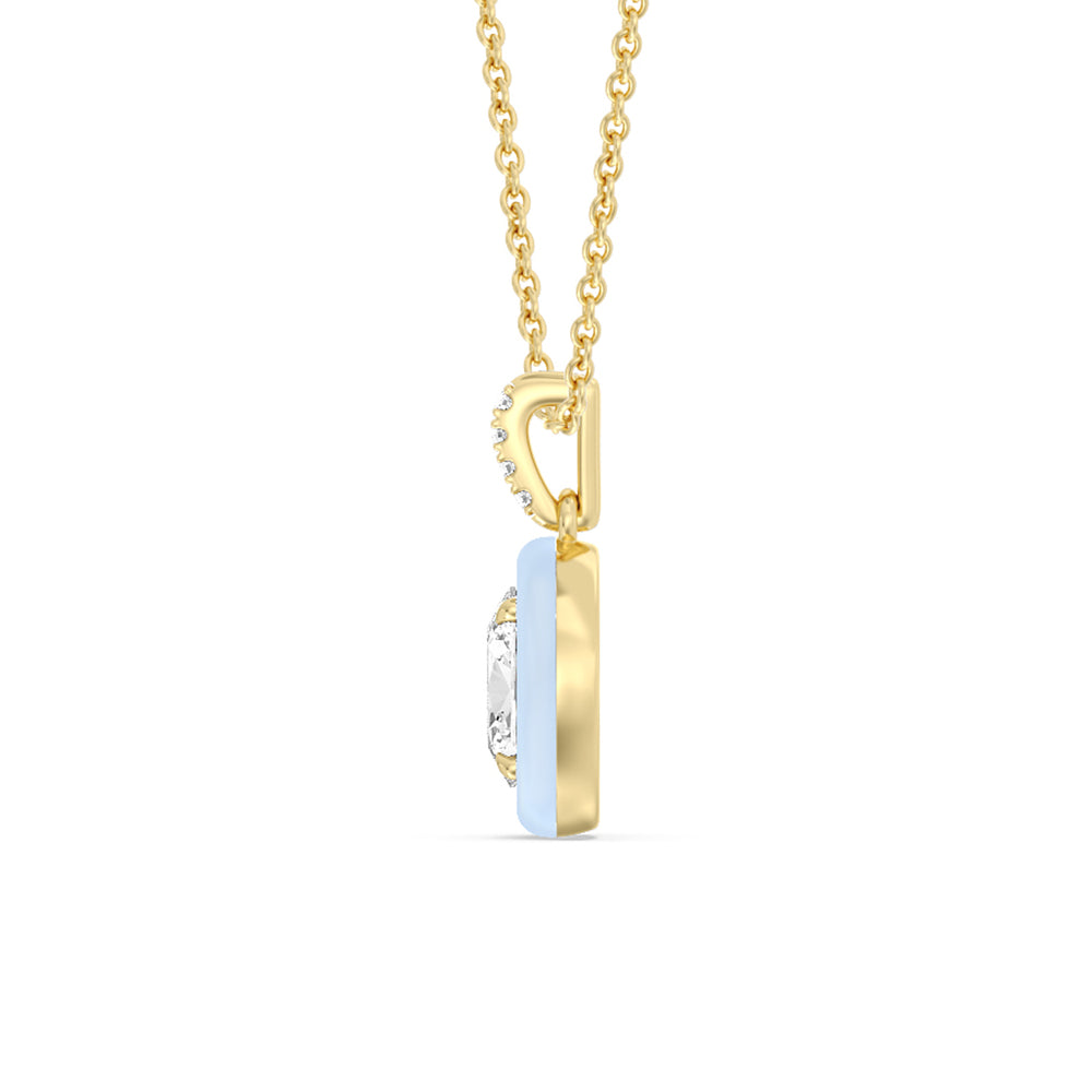 Oval Bezel Drop Necklace in Ceramic with 14KT Yellow Gold / Mist / 1 Cut Diamond in 14KT Yellow Gold / Mist / 1 view 3
