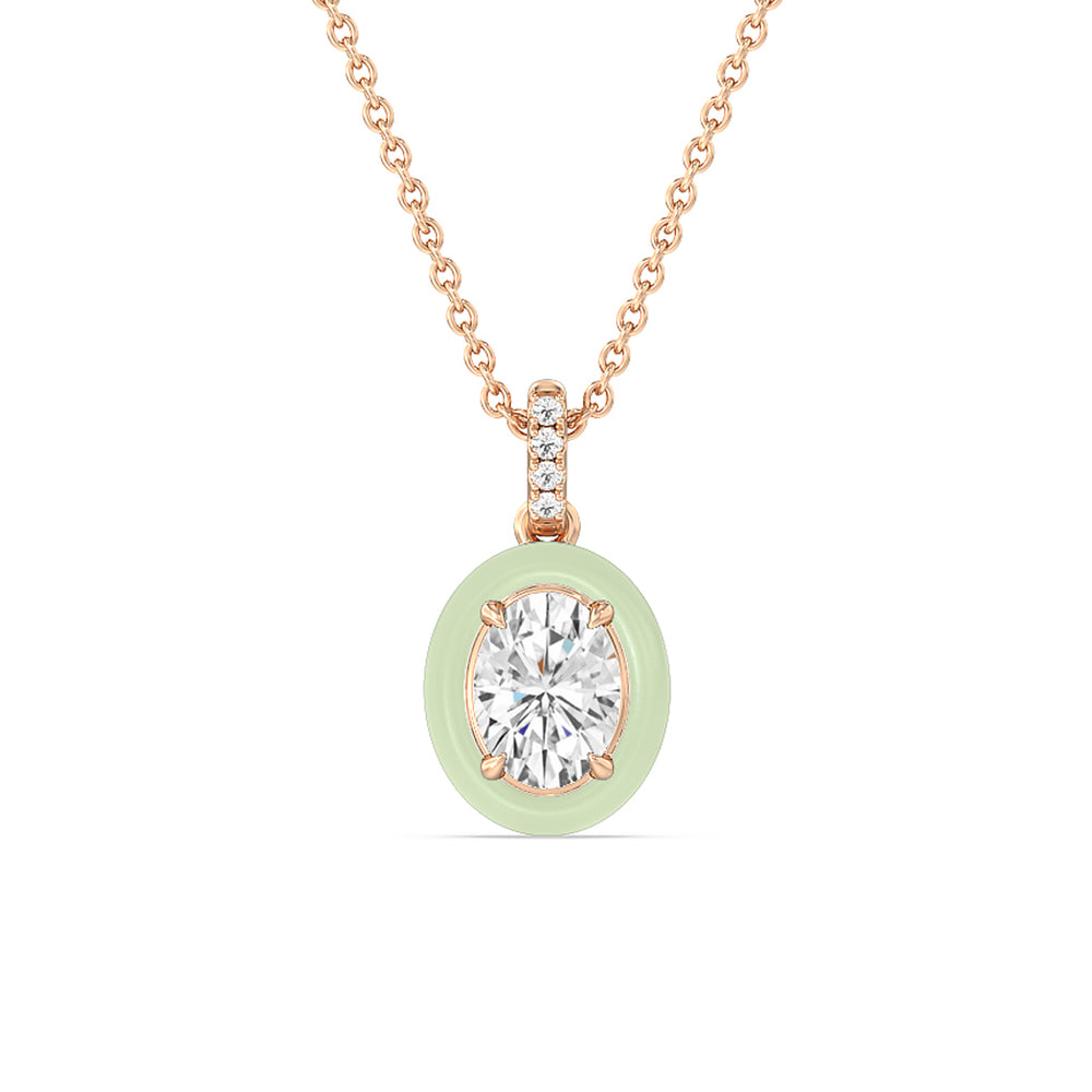 Oval Bezel Drop Necklace in Ceramic with 14KT Rose Gold / Olive / 1 Cut Diamond in 14KT Rose Gold / Olive / 1 view 1

