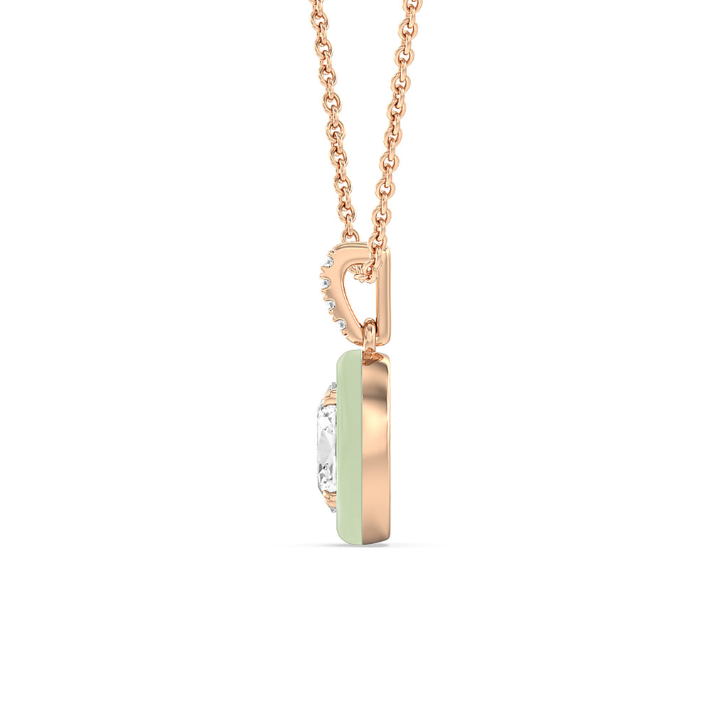 Oval Bezel Drop Necklace in Ceramic with 14KT Rose Gold / Olive / 1 Cut Diamond in 14KT Rose Gold / Olive / 1 view 3
