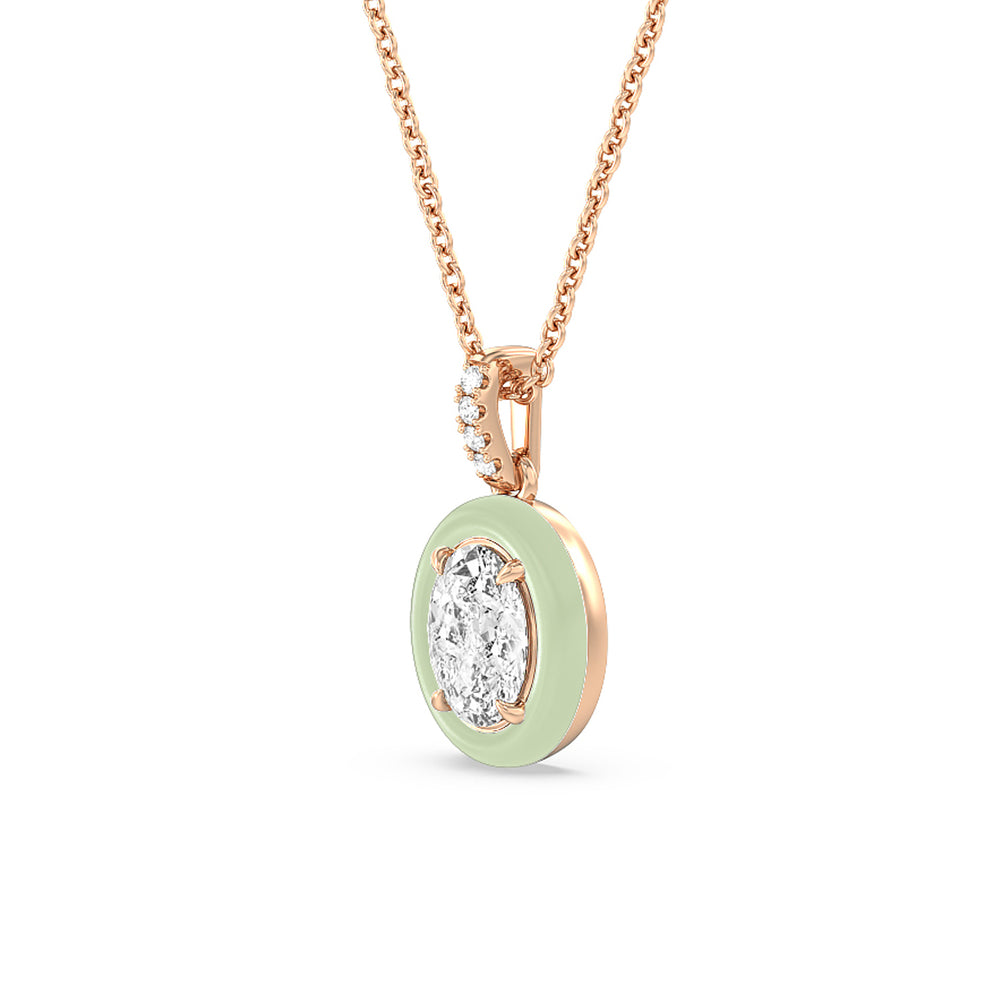 Oval Bezel Drop Necklace in Ceramic with 14KT Rose Gold / Olive / 1 Cut Diamond in 14KT Rose Gold / Olive / 1 view 2
