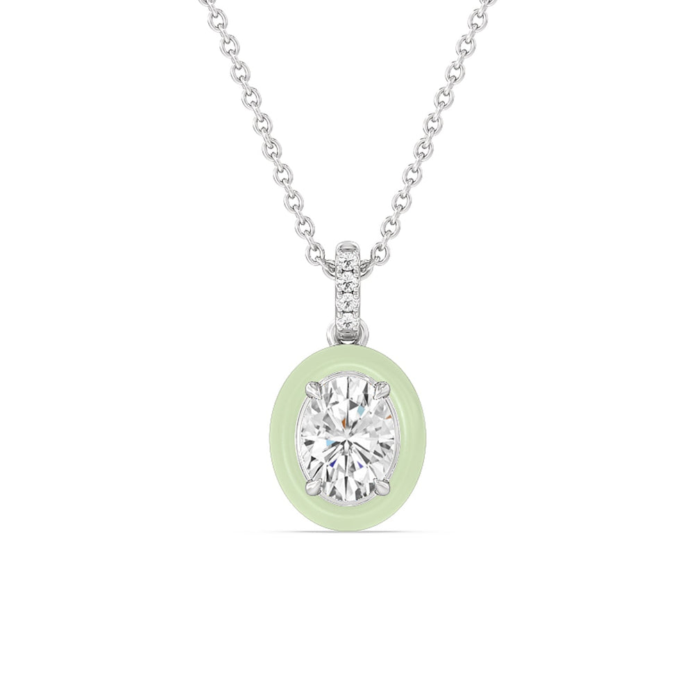 Oval Bezel Drop Necklace in Ceramic with Sterling Silver / Olive / 1 Cut Diamond in 14KT Sterling Silver / Olive / 1 view 1
