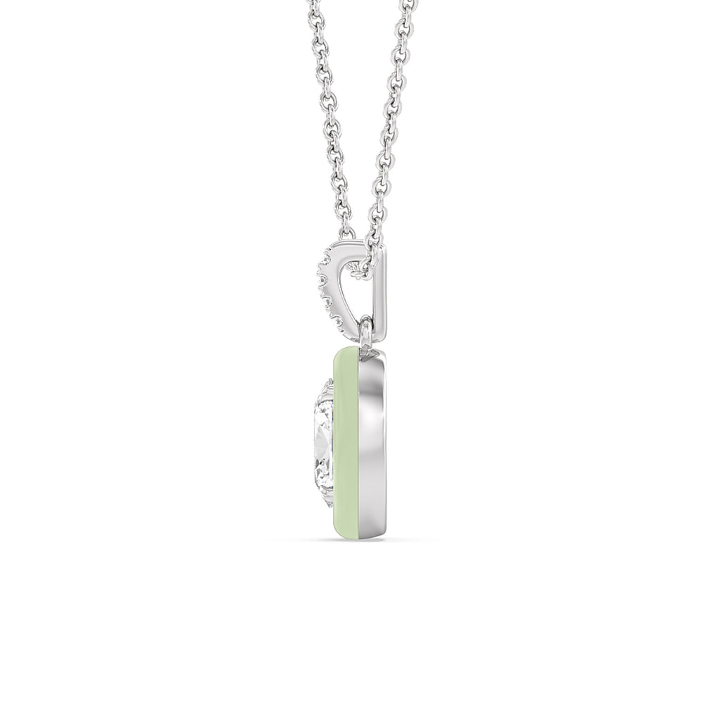 Oval Bezel Drop Necklace in Ceramic with 14KT White Gold / Olive / 1 Cut Diamond in 14KT White Gold / Olive / 1 view 3
