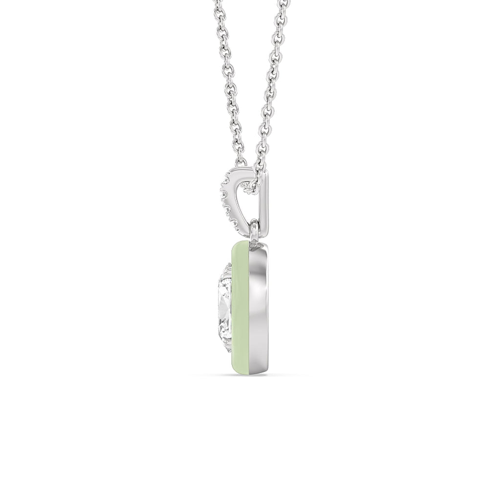 Oval Bezel Drop Necklace in Ceramic with Sterling Silver / Olive / 1 Cut Diamond in 14KT Sterling Silver / Olive / 1 view 3
