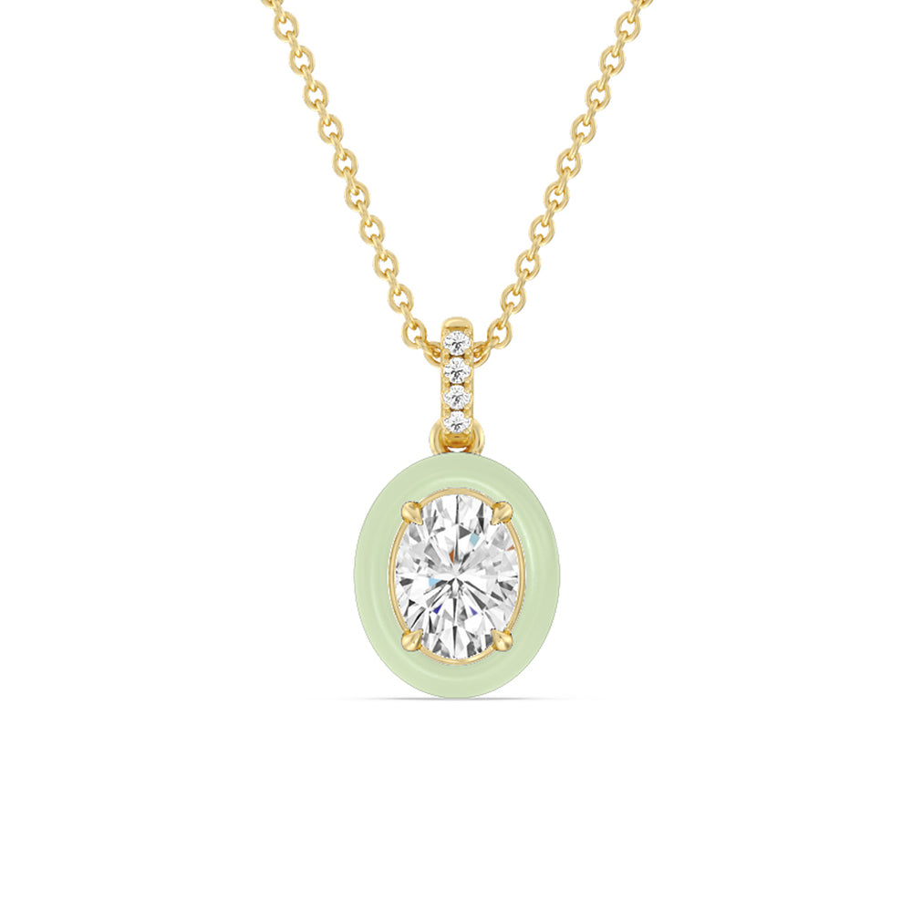 Oval Bezel Drop Necklace in Ceramic with 14KT Yellow Gold / Olive / 1 Cut Diamond in 14KT Yellow Gold / Olive / 1 view 1
