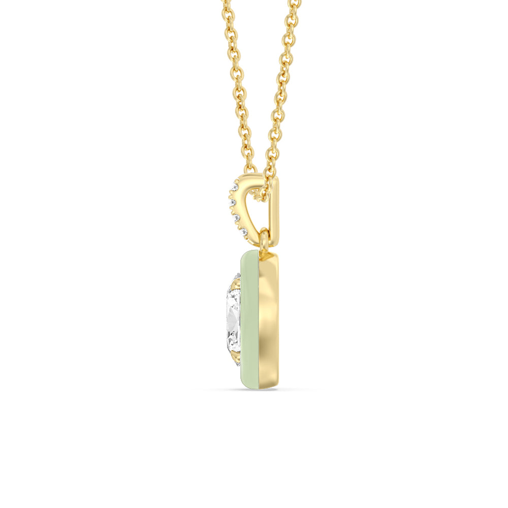 Oval Bezel Drop Necklace in Ceramic with 14KT Yellow Gold / Olive / 1 Cut Diamond in 14KT Yellow Gold / Olive / 1 view 3
