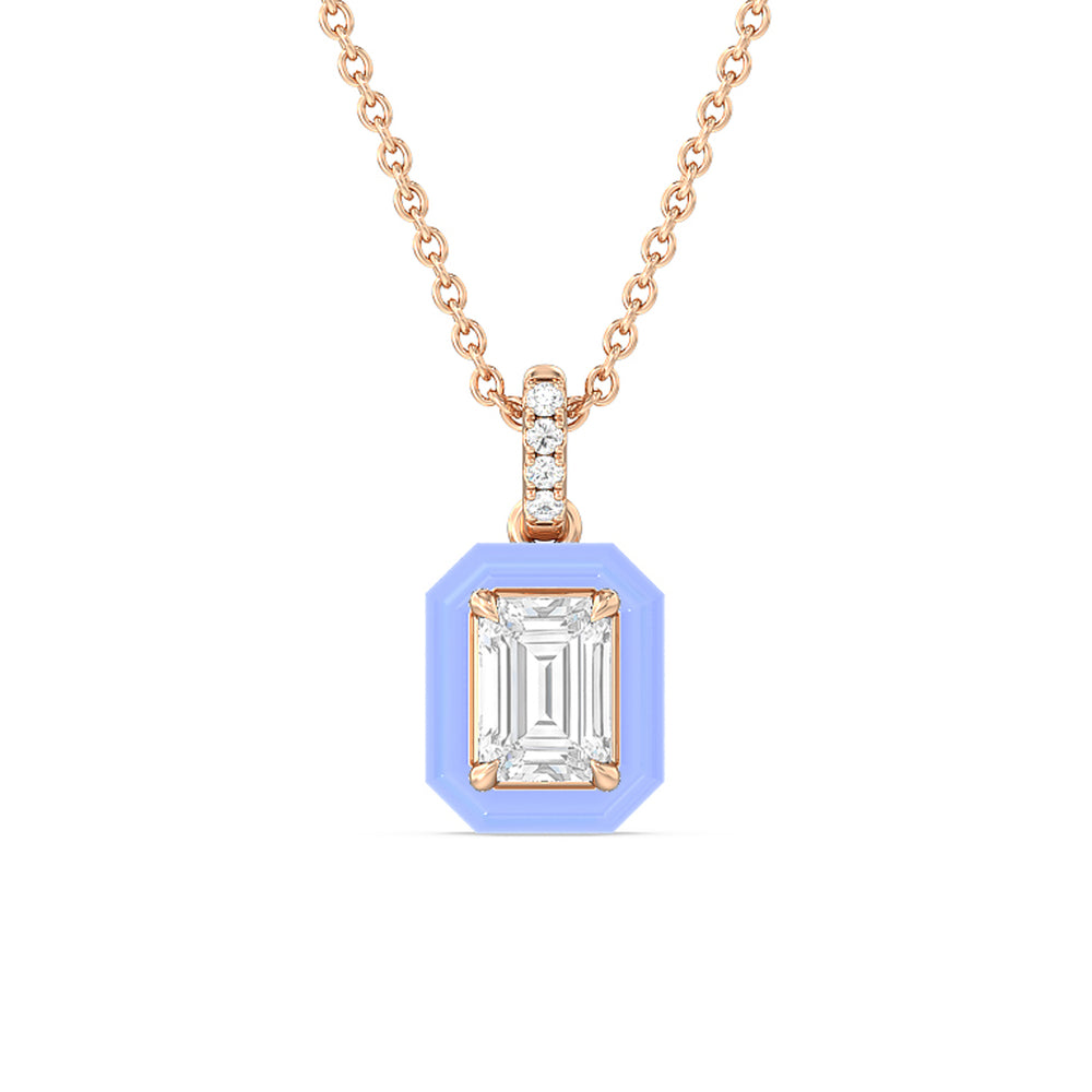Emerald Bezel Drop Necklace in Ceramic with 14KT Rose Gold / Sky / 1 Cut Diamond in 14KT Rose Gold / Sky / 1 view 1
