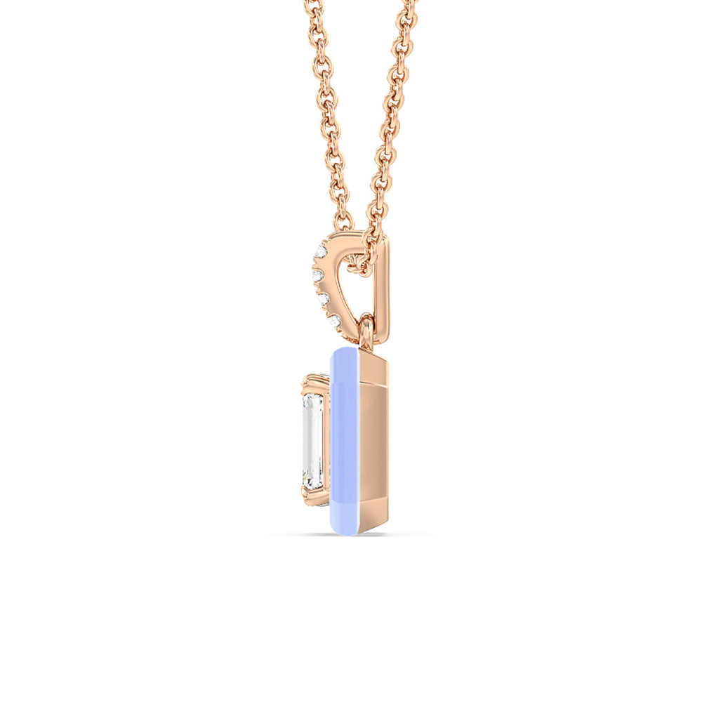 Emerald Bezel Drop Necklace in Ceramic with 14KT Rose Gold / Sky / 1 Cut Diamond in 14KT Rose Gold / Sky / 1 view 3
