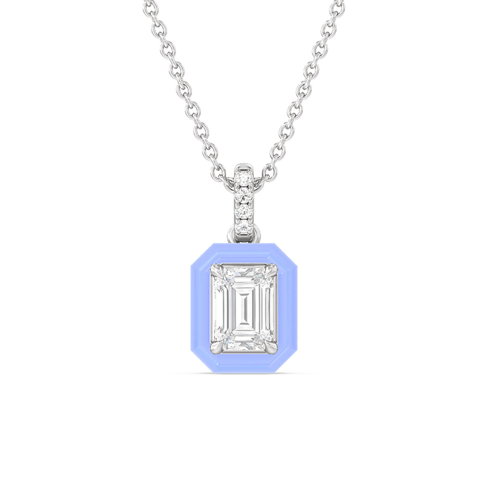 Emerald Bezel Drop Necklace in Ceramic with 14KT White Gold / Sky / 1 Cut Diamond in 14KT White Gold / Sky / 1 view 1
