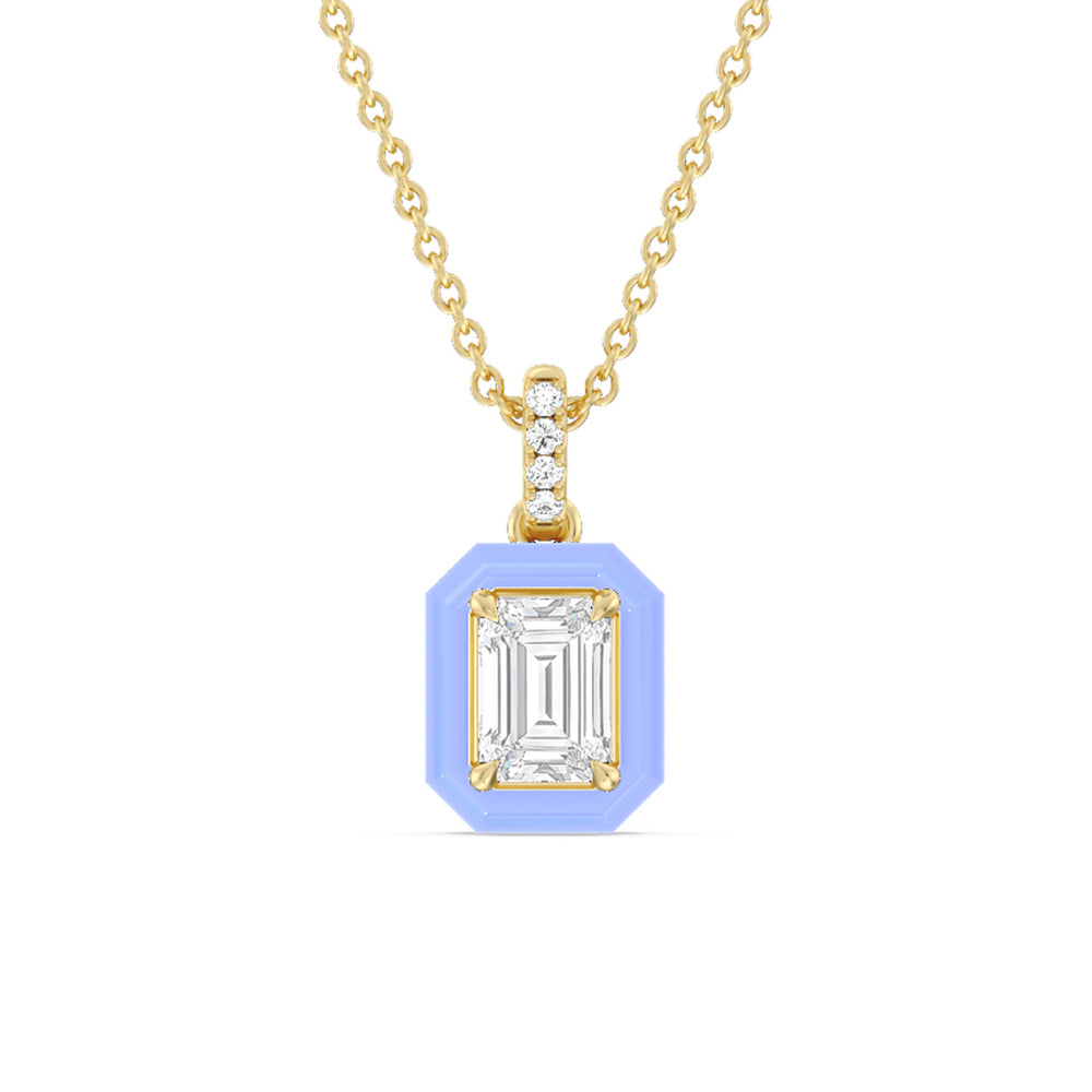 Emerald Bezel Drop Necklace in Ceramic with 14KT Yellow Gold / Sky / 1 Cut Diamond in 14KT Yellow Gold / Sky / 1 view 1
