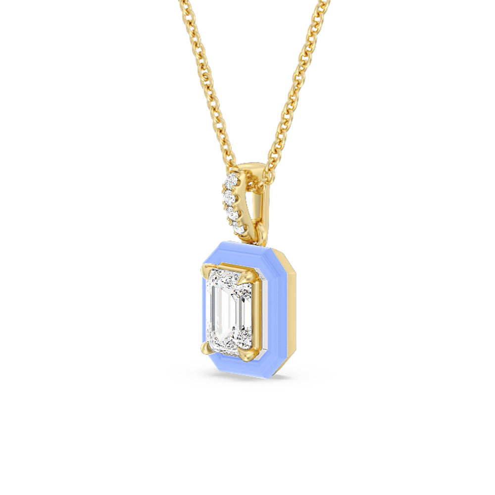 Emerald Bezel Drop Necklace in Ceramic with 14KT Yellow Gold / Sky / 1 Cut Diamond in 14KT Yellow Gold / Sky / 1 view 2
