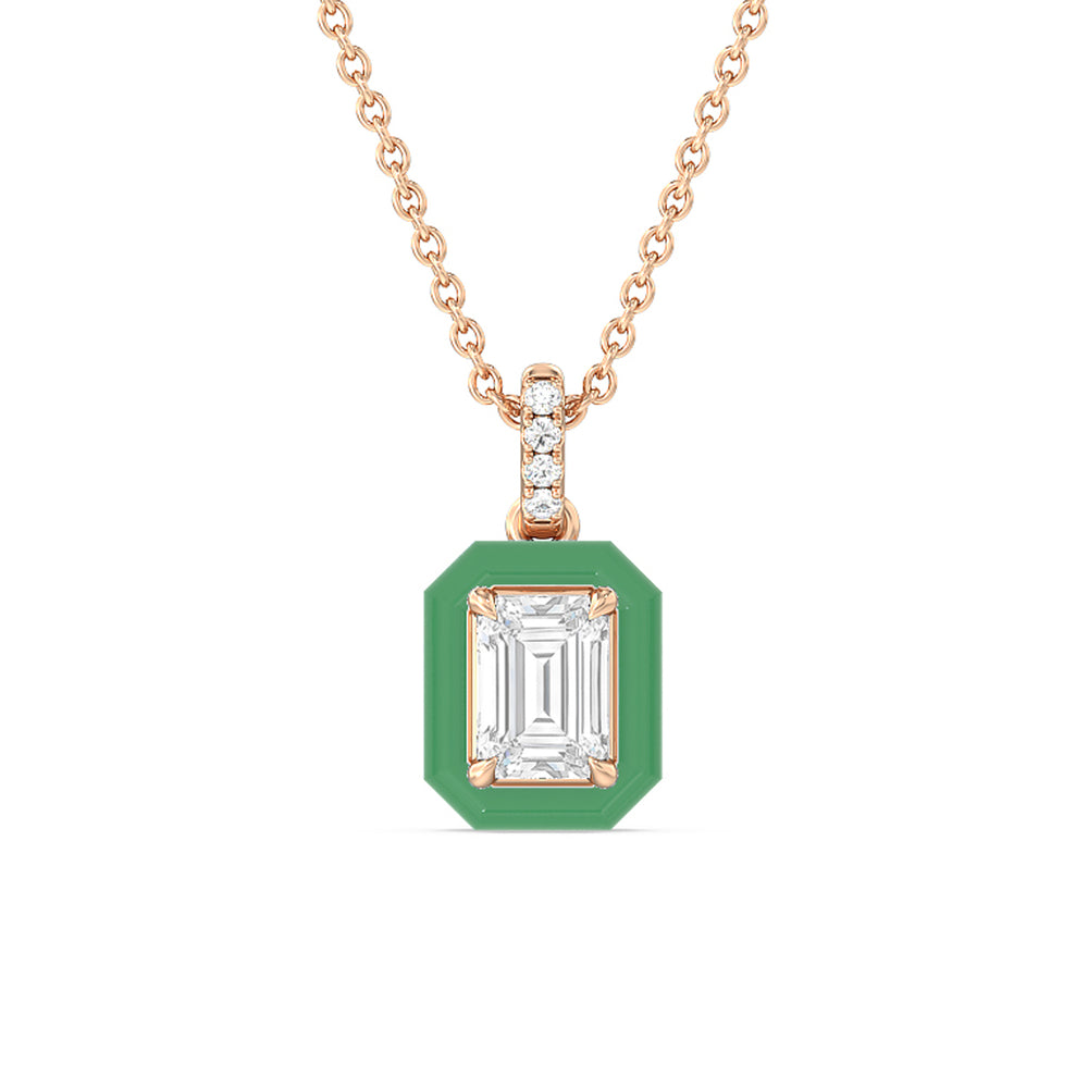 Emerald Bezel Drop Necklace in Ceramic with 14KT Rose Gold / Evergreen / 1 Cut Diamond in 14KT Rose Gold / Evergreen / 1 view 1
