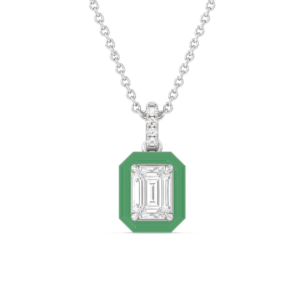 Emerald Bezel Drop Necklace in Ceramic with 14KT White Gold / Evergreen / 1 Cut Diamond in 14KT White Gold / Evergreen / 1 view 1
