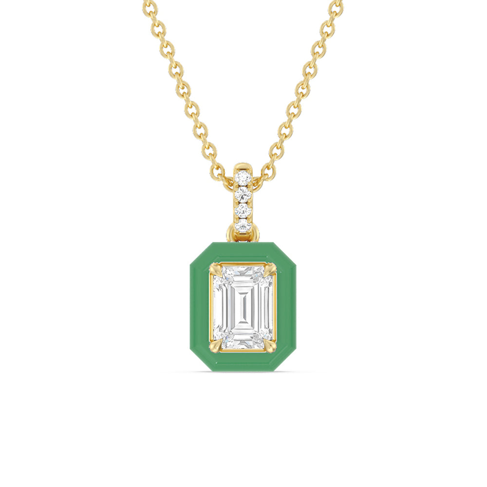 Emerald Bezel Drop Necklace in Ceramic with 14KT Yellow Gold / Evergreen / 1 Cut Diamond in 14KT Yellow Gold / Evergreen / 1 view 1

