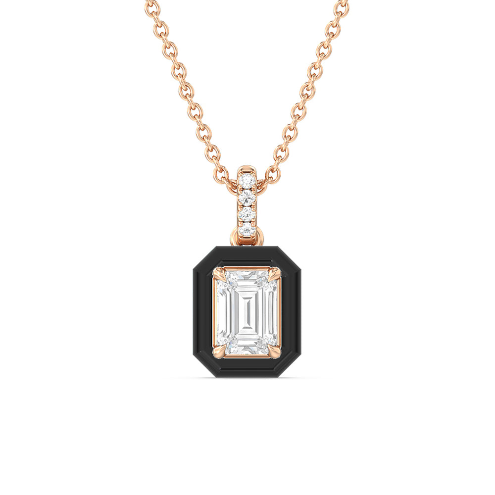 Emerald Bezel Drop Necklace in Ceramic with 14KT Rose Gold / Midnight / 1 Cut Diamond in 14KT Rose Gold / Midnight / 1 view 1
