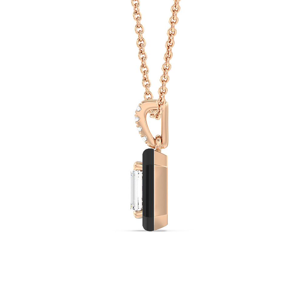 Emerald Bezel Drop Necklace in Ceramic with 14KT Rose Gold / Midnight / 1 Cut Diamond in 14KT Rose Gold / Midnight / 1 view 3

