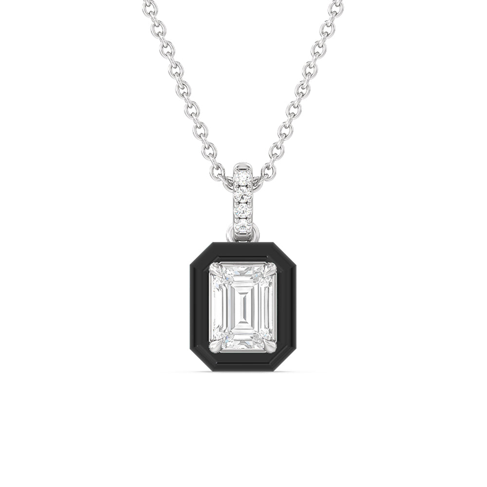 Emerald Bezel Drop Necklace in Ceramic with 14KT White Gold / Midnight / 1 Cut Diamond in 14KT White Gold / Midnight / 1 view 1
