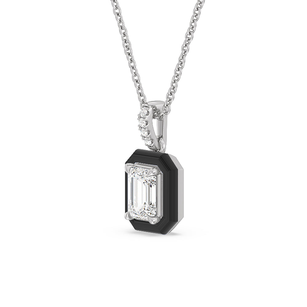 Emerald Bezel Drop Necklace in Ceramic with 14KT White Gold / Midnight / 1 Cut Diamond in 14KT White Gold / Midnight / 1 view 2

