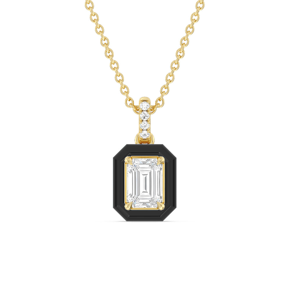 Emerald Bezel Drop Necklace in Ceramic with 14KT Yellow Gold / Midnight / 1 Cut Diamond in 14KT Yellow Gold / Midnight / 1 view 1
