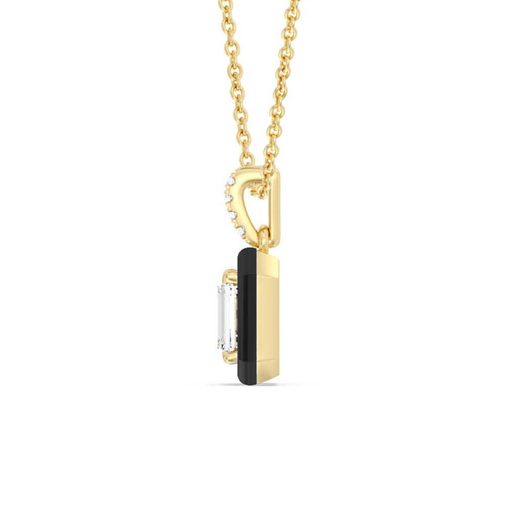 Emerald Bezel Drop Necklace in Ceramic with 14KT Yellow Gold / Midnight / 1 Cut Diamond in 14KT Yellow Gold / Midnight / 1 view 3
