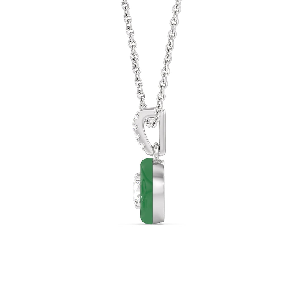 Round Bezel Drop Necklace in Ceramic with Sterling Silver / Evergreen / 1/2 Cut Diamond in 14KT Sterling Silver / Evergreen / 1/2 view 3
