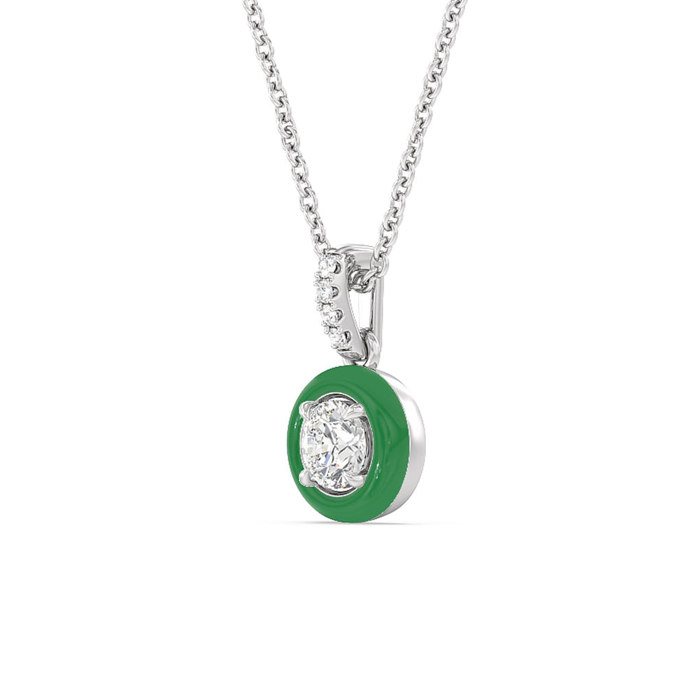 Round Bezel Drop Necklace in Ceramic with Sterling Silver / Evergreen / 1/2 Cut Diamond in 14KT Sterling Silver / Evergreen / 1/2 view 2
