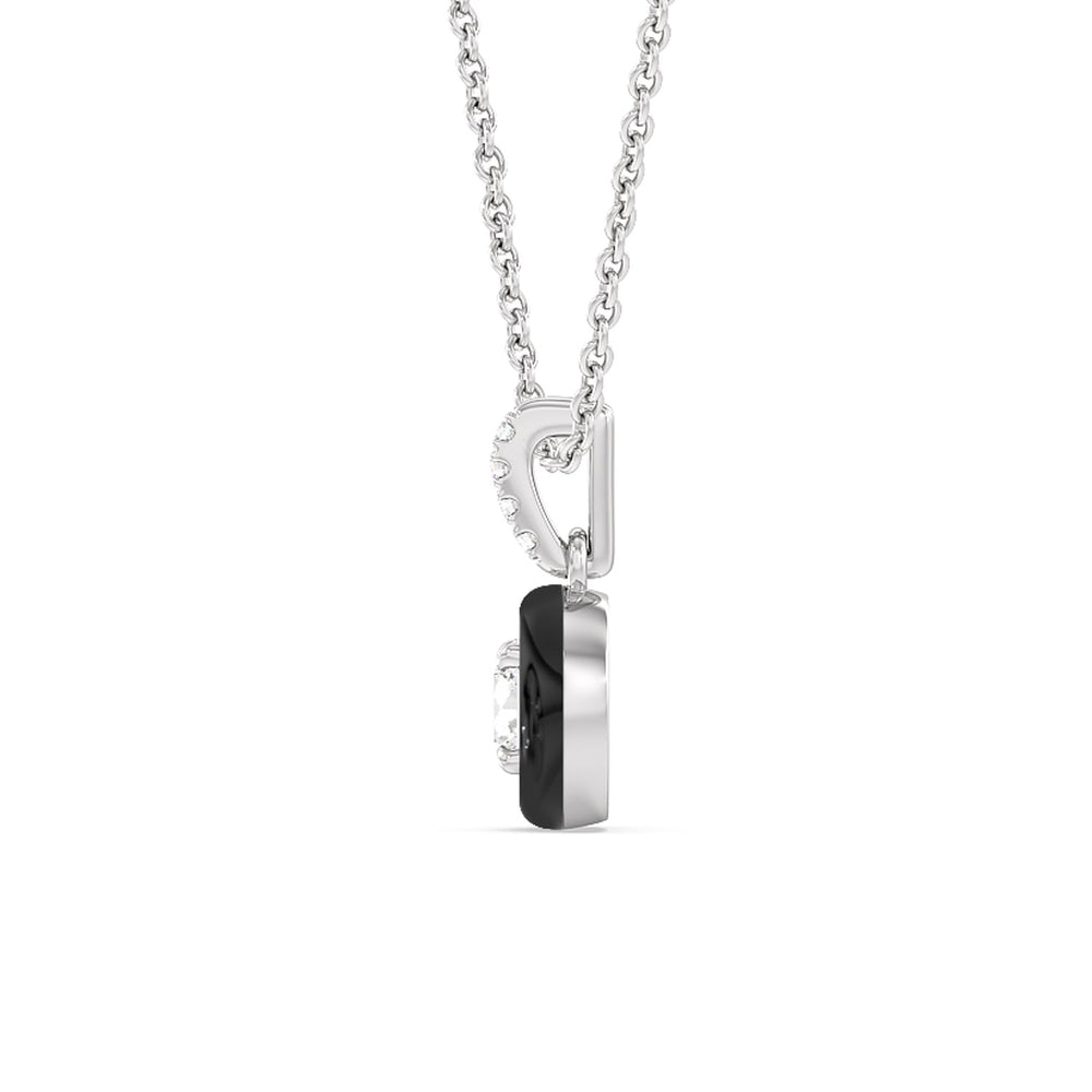 Round Bezel Drop Necklace in Ceramic with Sterling Silver / Midnight / 1/2 Cut Diamond in 14KT Sterling Silver / Midnight / 1/2 view 3
