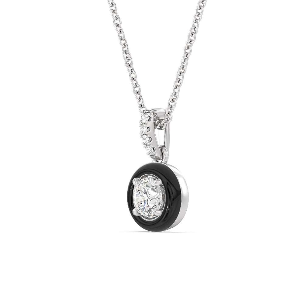 Round Bezel Drop Necklace in Ceramic with Sterling Silver / Midnight / 1/2 Cut Diamond in 14KT Sterling Silver / Midnight / 1/2 view 2
