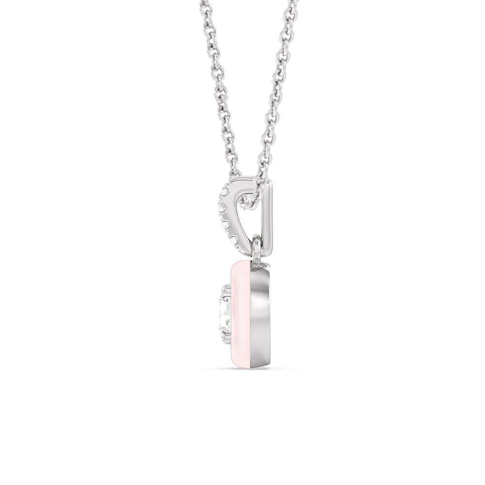 Round Bezel Drop Necklace in Ceramic with Sterling Silver / Lilac Blush / 1/2 Cut Diamond in 14KT Sterling Silver / Lilac Blush / 1/2 view 3

