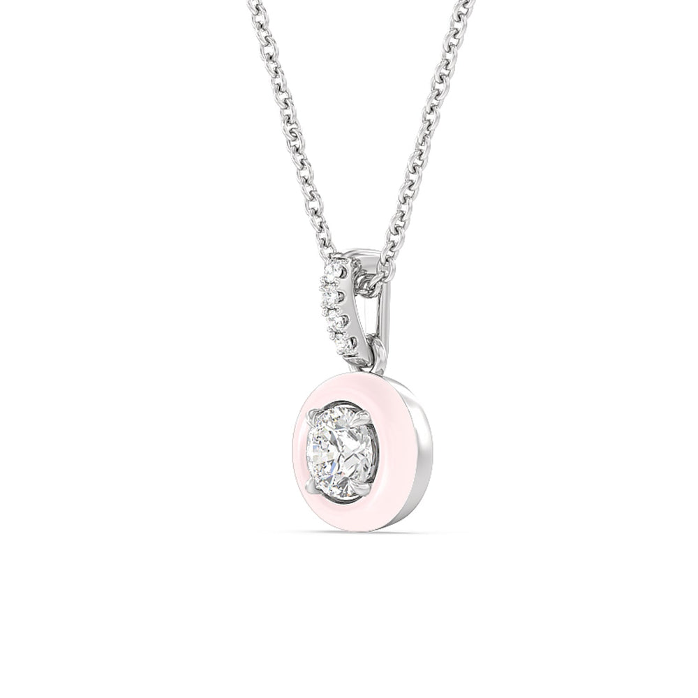 Round Bezel Drop Necklace in Ceramic with Sterling Silver / Lilac Blush / 1/2 Cut Diamond in 14KT Sterling Silver / Lilac Blush / 1/2 view 2
