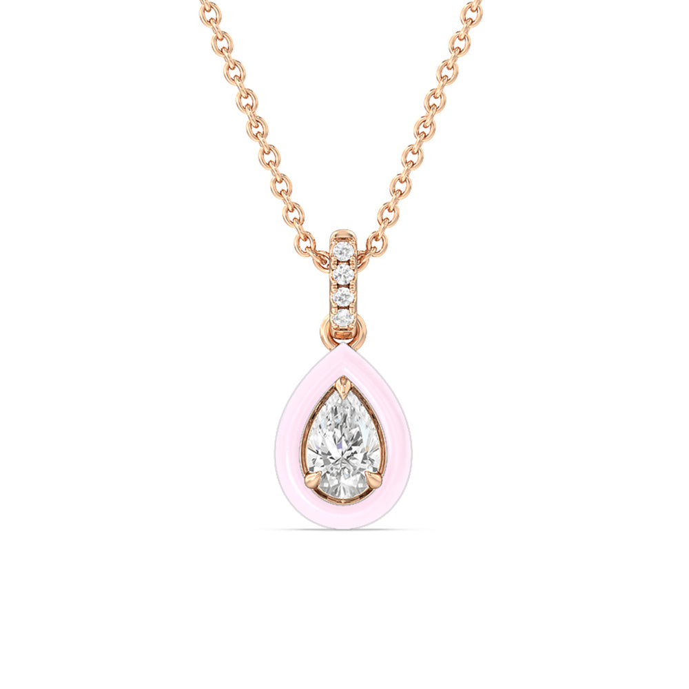 Pear Bezel Drop Necklace in Ceramic with 14KT Rose Gold / Lavender Rose / 1/2 Cut Diamond in 14KT Rose Gold / Lavender Rose / 1/2 view 1
