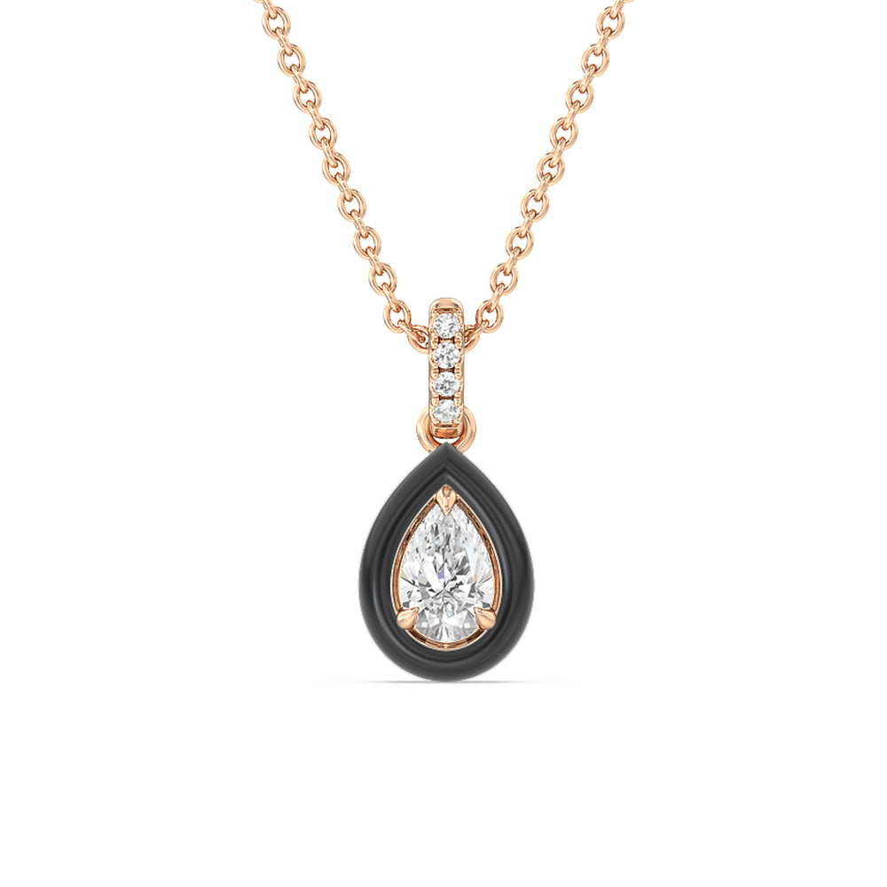 Pear Bezel Drop Necklace in Ceramic with 14KT Rose Gold / Midnight / 1/2 Cut Diamond in 14KT Rose Gold / Midnight / 1/2 view 1
