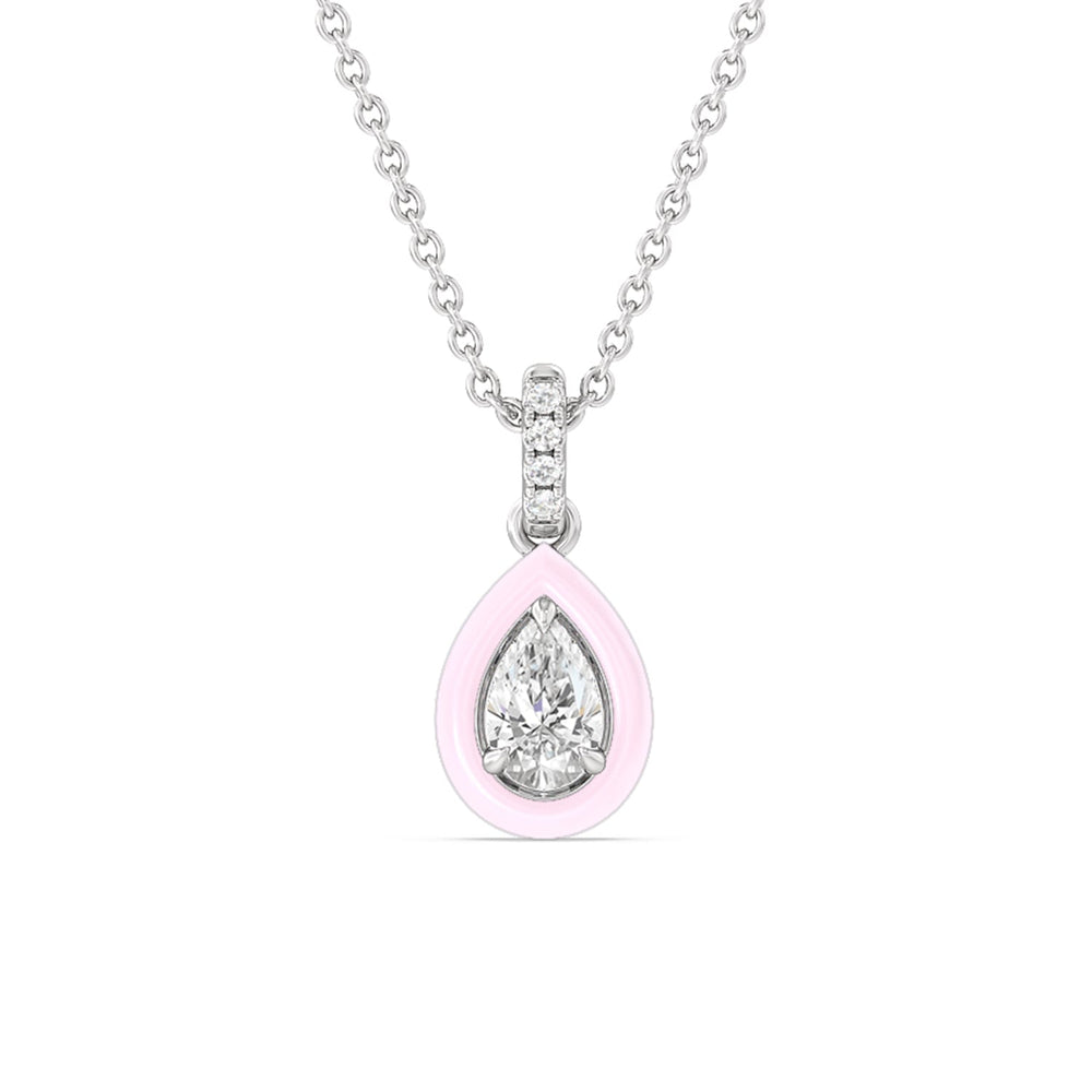 Pear Bezel Drop Necklace in Ceramic with Sterling Silver / Lavender Rose / 1/2 Cut Diamond in 14KT Sterling Silver / Lavender Rose / 1/2 view 1
