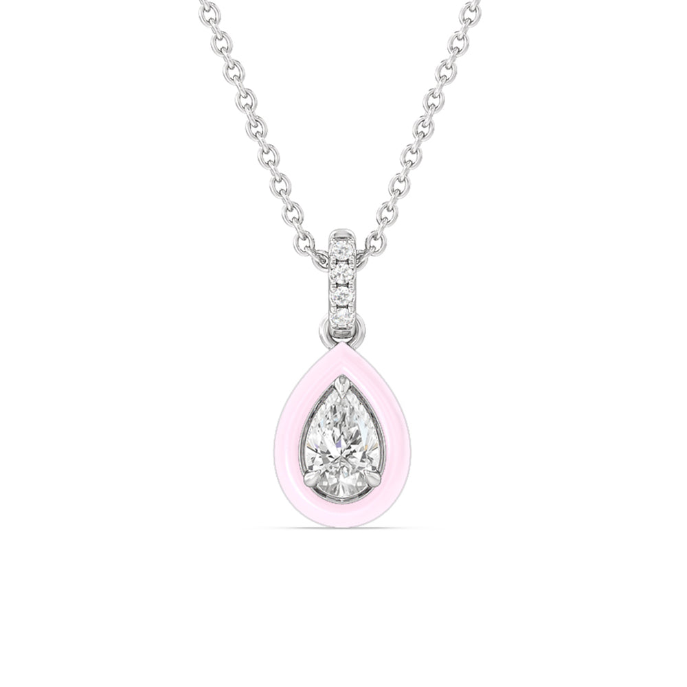 Pear Bezel Drop Necklace in Ceramic with 14KT White Gold / Lavender Rose / 1/2 Cut Diamond in 14KT White Gold / Lavender Rose / 1/2 view 1
