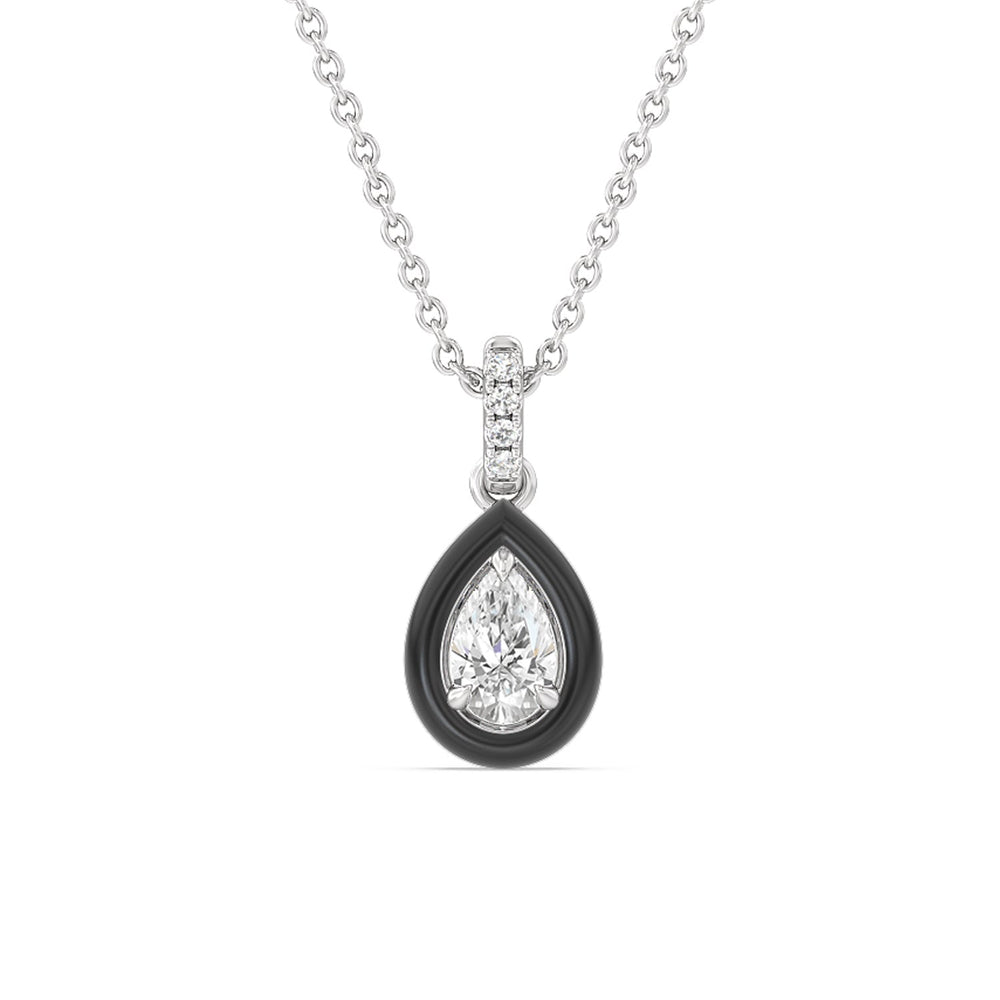 Pear Bezel Drop Necklace in Ceramic with Sterling Silver / Midnight / 1/2 Cut Diamond in 14KT Sterling Silver / Midnight / 1/2 view 1
